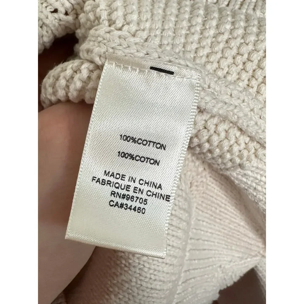 REBECCA TAYLOR Ruffle Scalloped Hem Cotton Sweater Ivory Sz L $218 {H46}